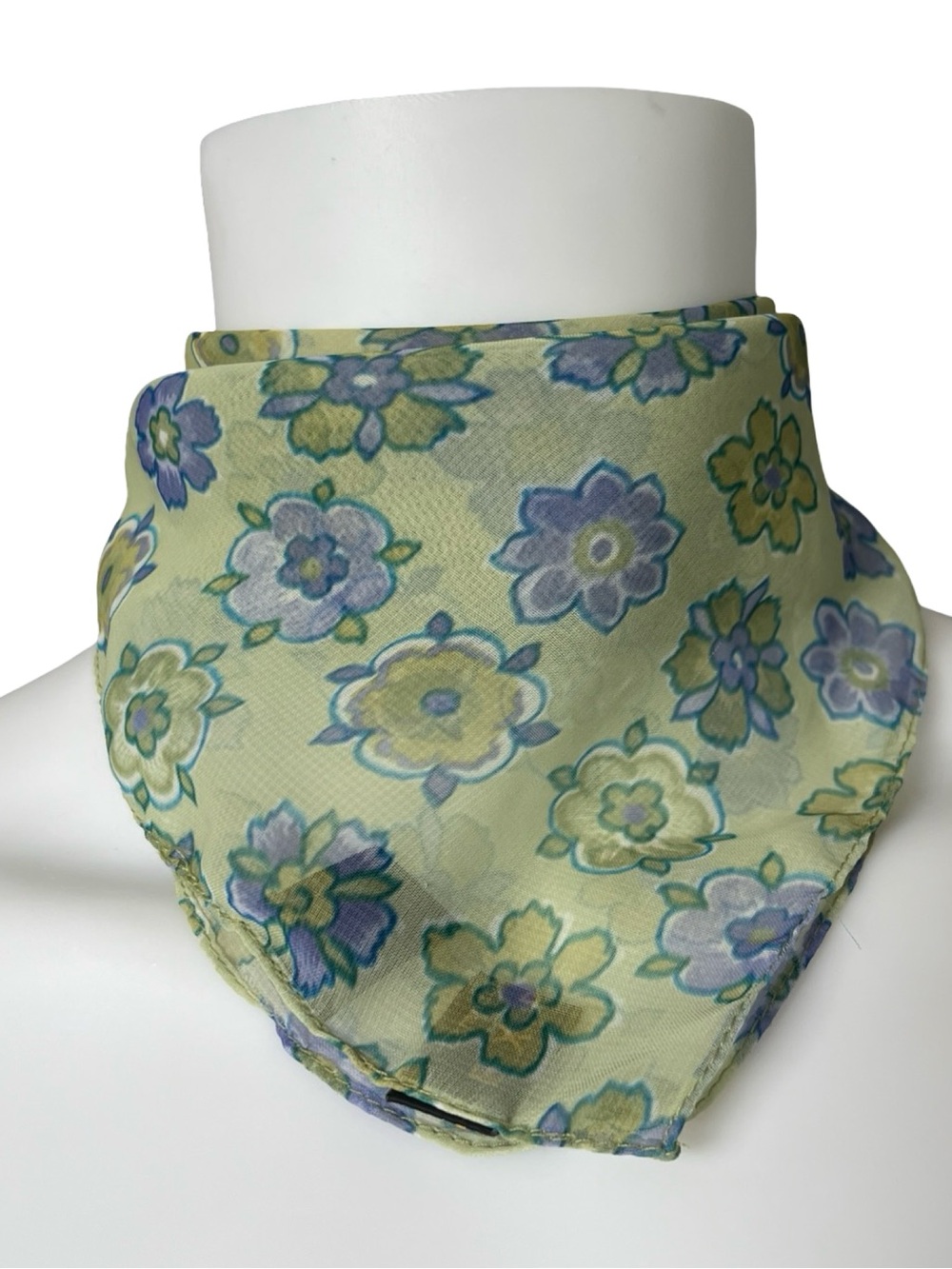 Vintage Express Sheer Floral Scarf Bandana Pocket Square Green Blue